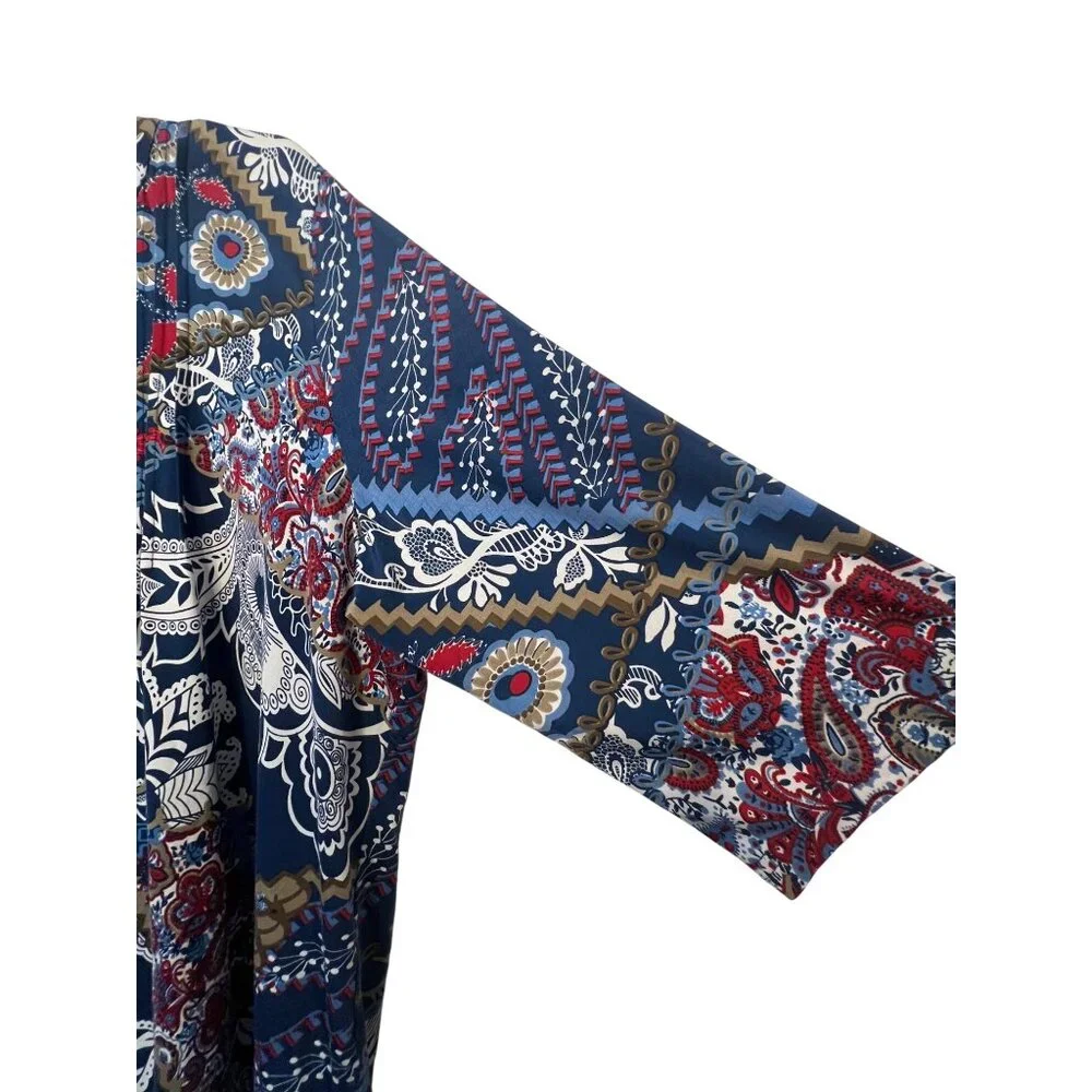 N Touch Women’s 1X Multicolor Floral Boho Tunic Top Button Details Blue Red - Picture 9 of 15